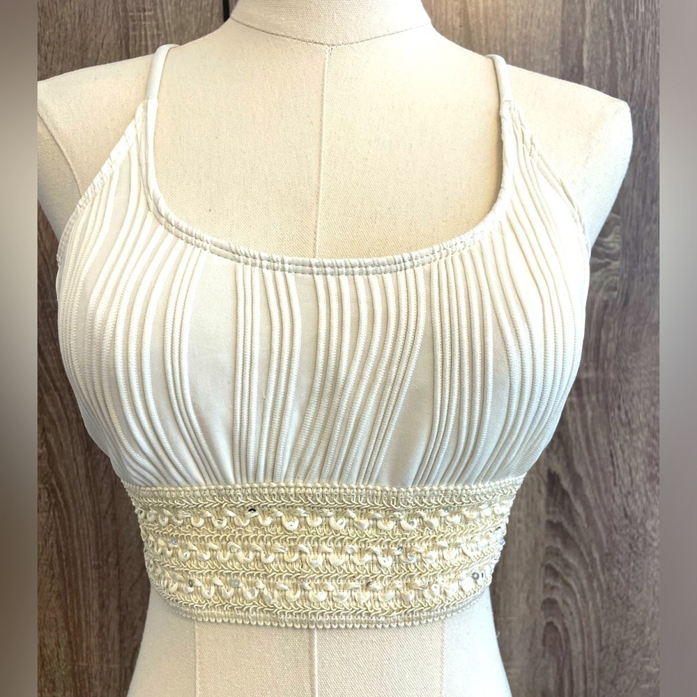 Cute Cream Crop Top with Sequin Band. Size L